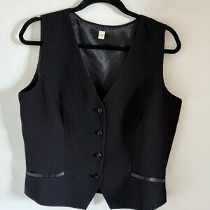 Suit Vest Casual Slim Sleeveless Black Short 4 Buttons with Satin Details Sz 14